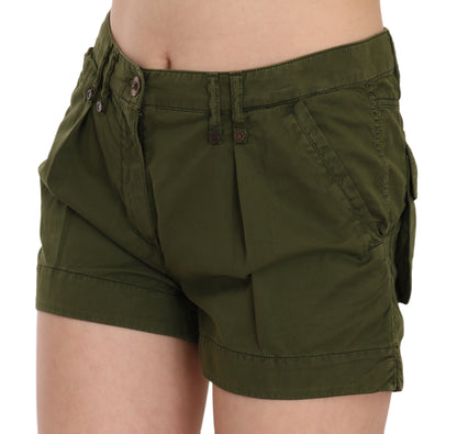 Smaragdgrüne Baumwollshorts mit mittlerer Taille