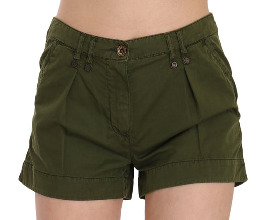 Smaragdgrüne Baumwollshorts mit mittlerer Taille