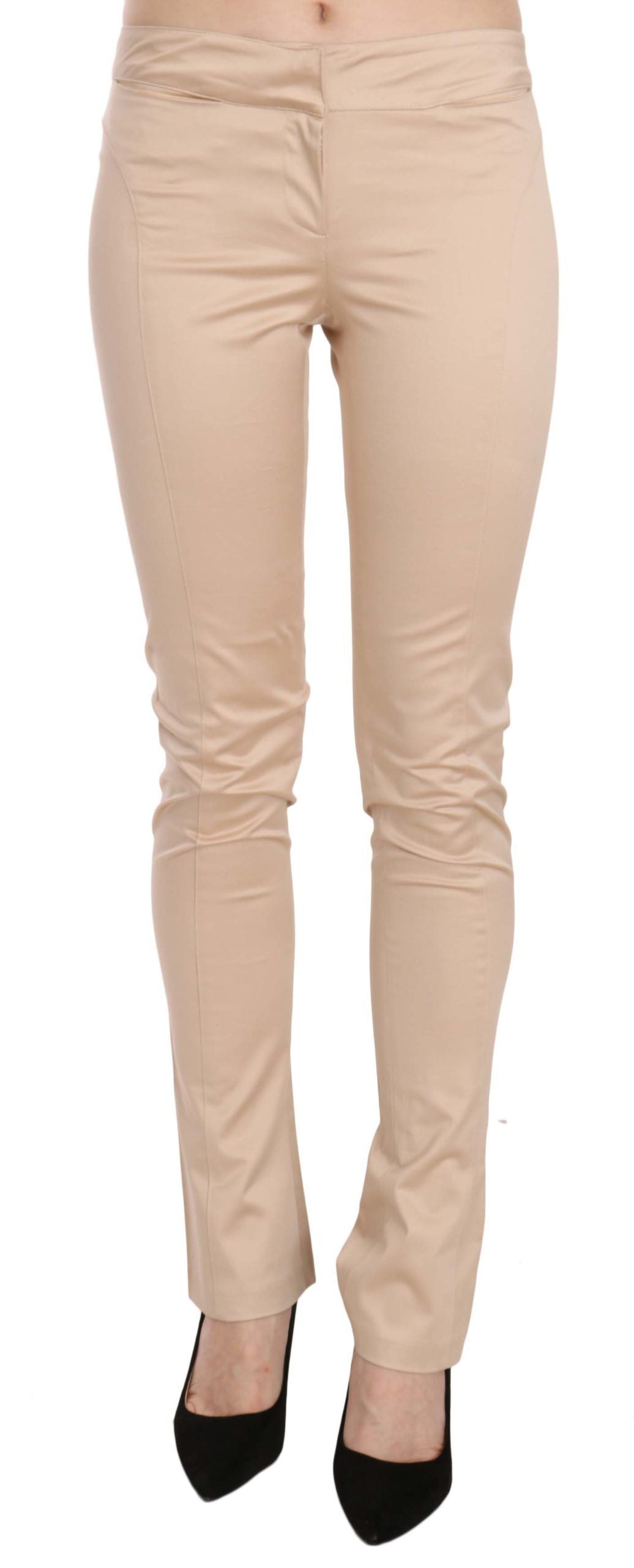 Elegante cremefarbene Skinny-Hose mit niedriger Taille