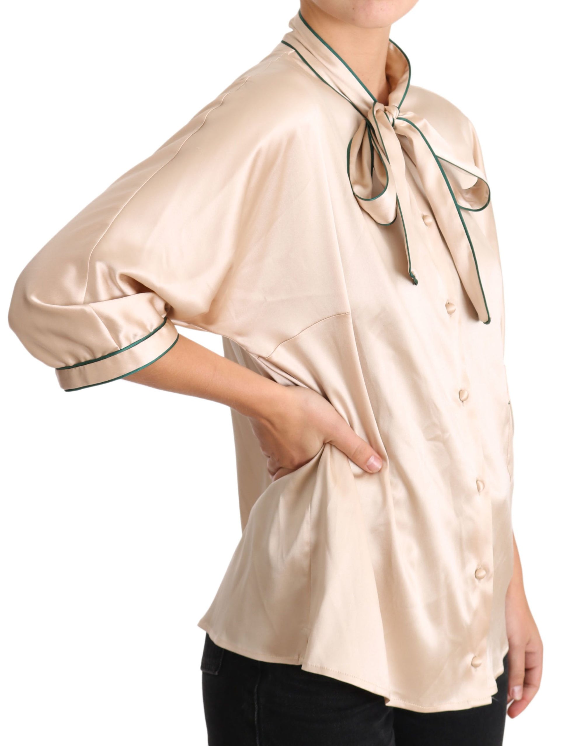 Elegant Beige Silk Blend Blouse Top