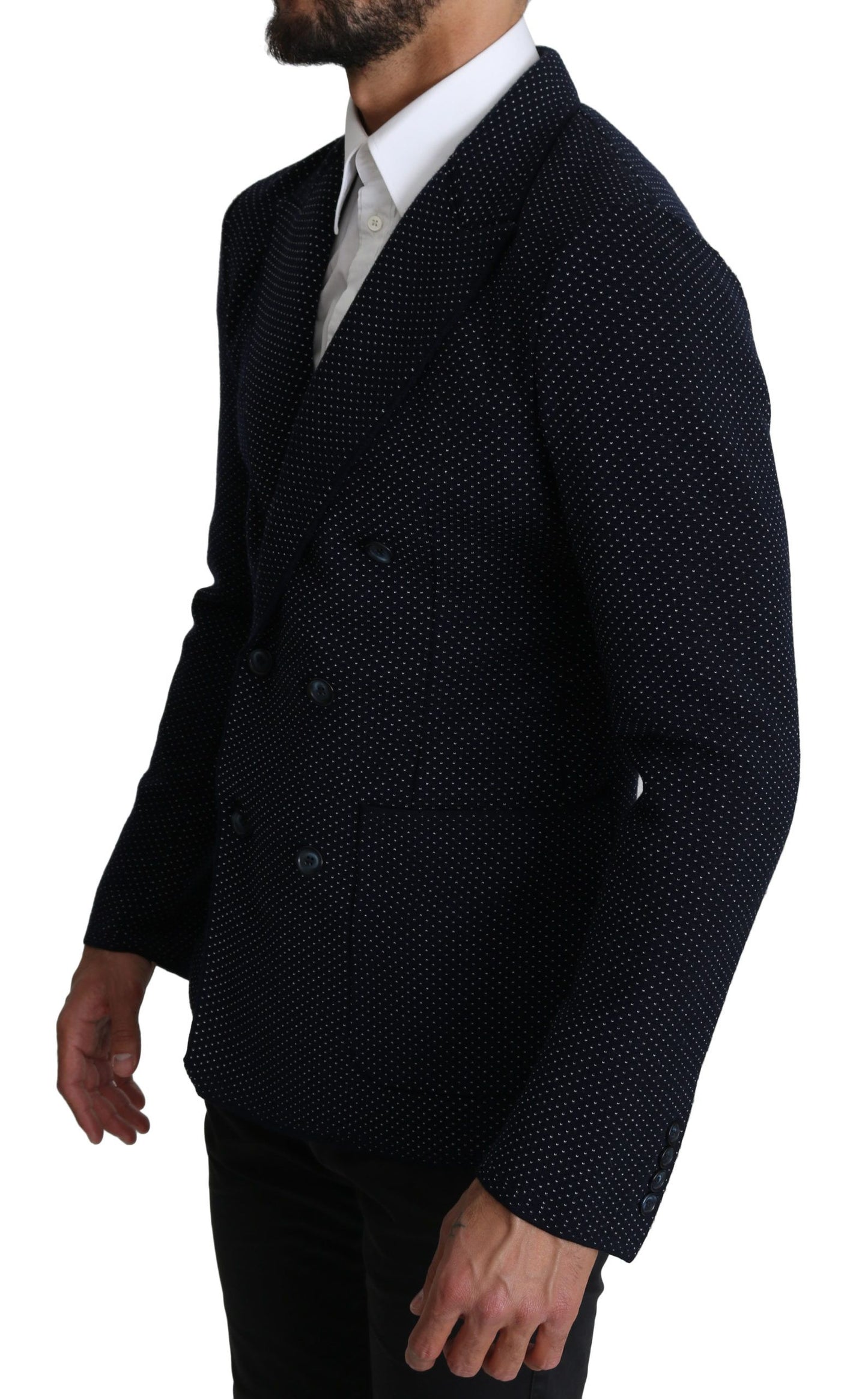 Eleganter dunkelblauer gepunkteter Slim-Fit Blazer