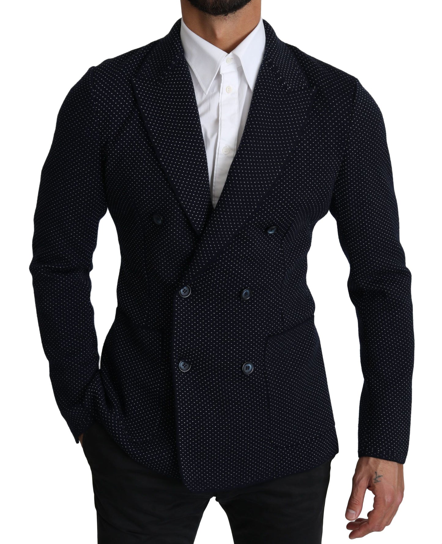 Eleganter dunkelblauer gepunkteter Slim-Fit Blazer