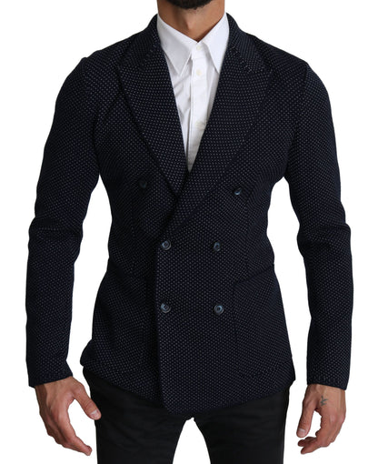 Eleganter dunkelblauer gepunkteter Slim-Fit Blazer