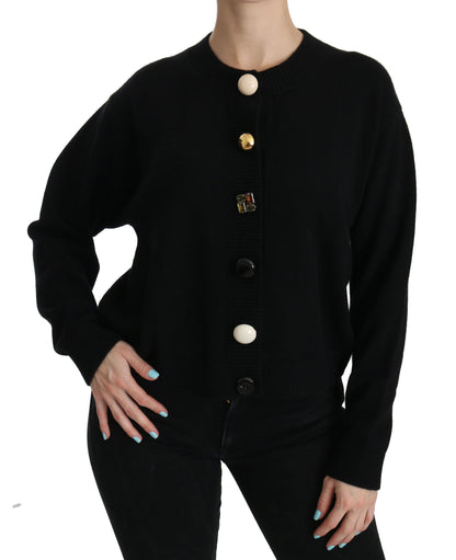 Elegant Black Cashmere Cardigan Top