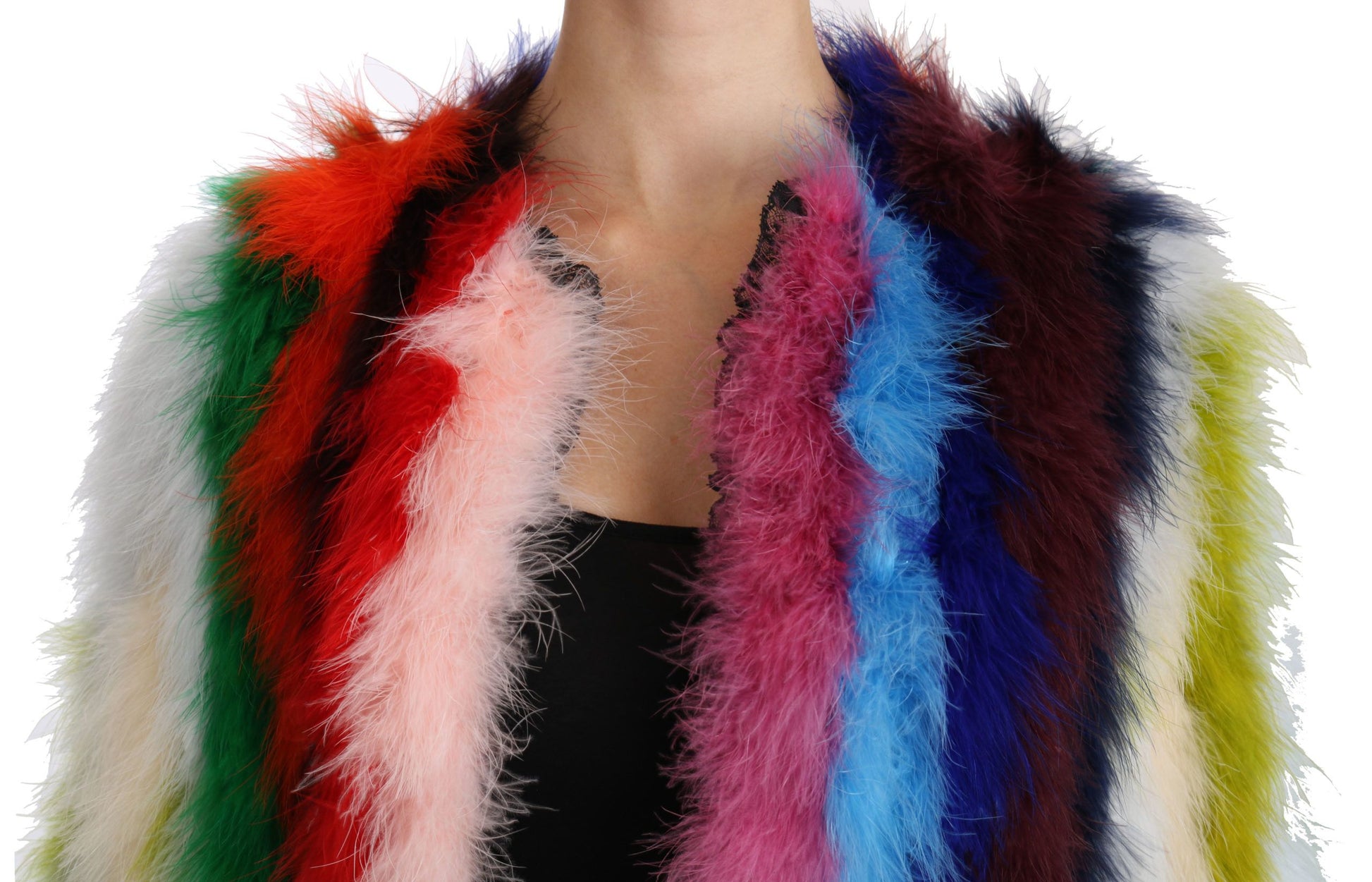 Elegant Multicolor Feather Long Coat Jacket