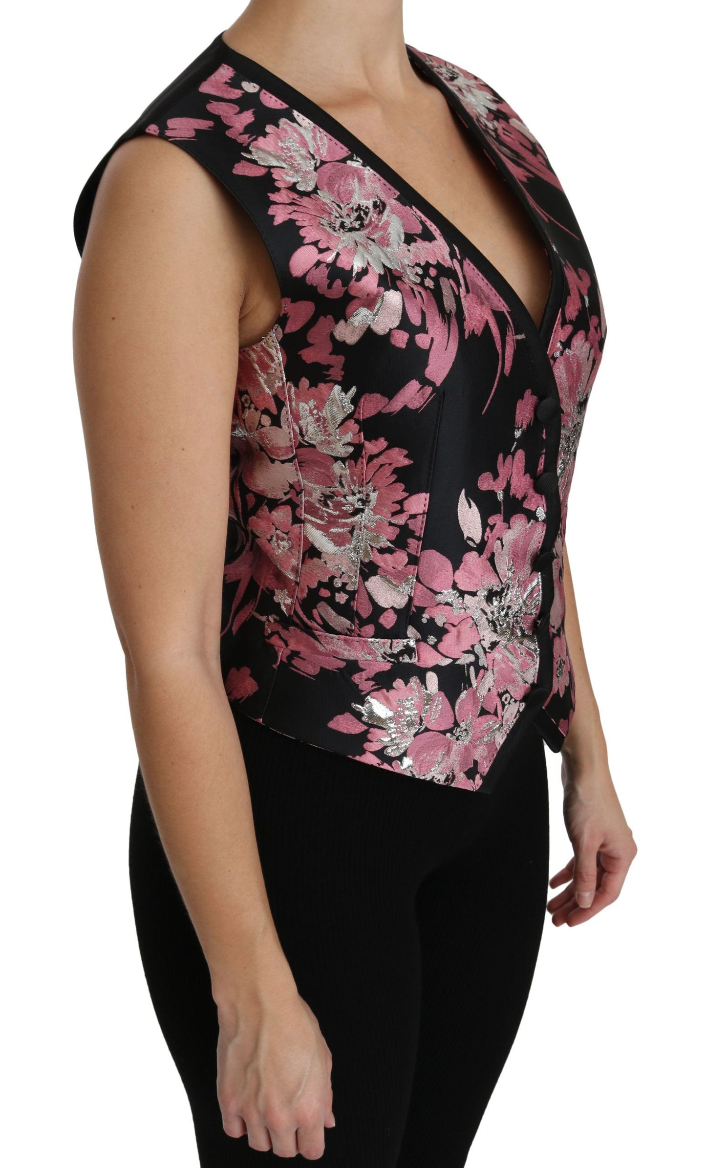 Elegant Floral Brocade Plunging Vest Top