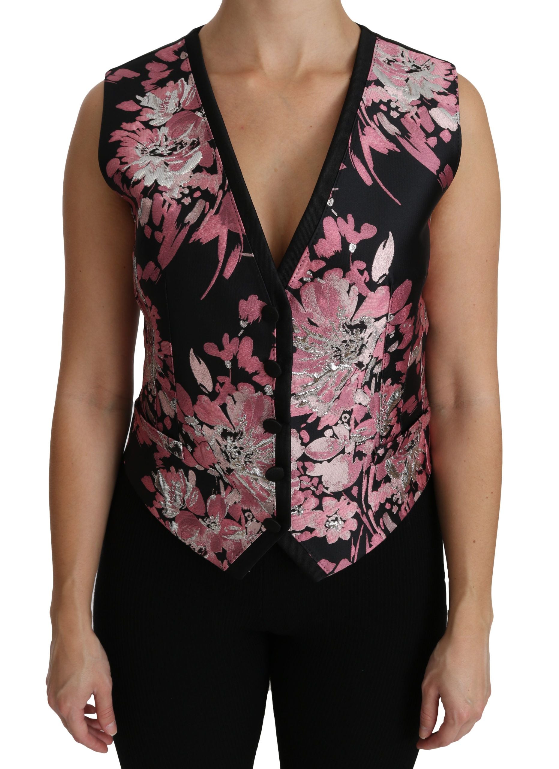 Elegant Floral Brocade Plunging Vest Top