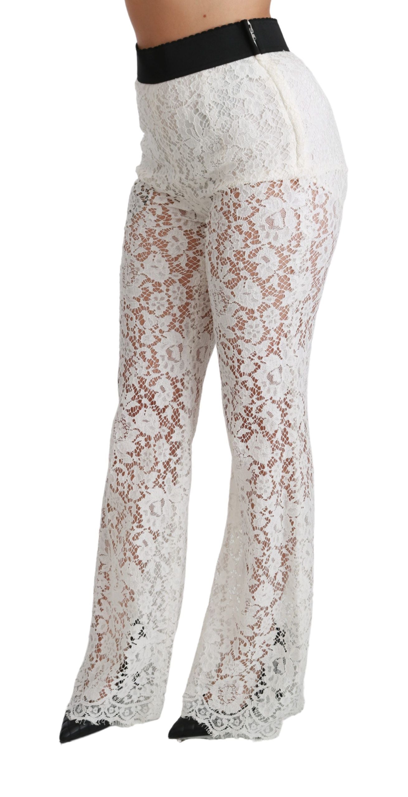 Elegant White Lace High Waist Pants