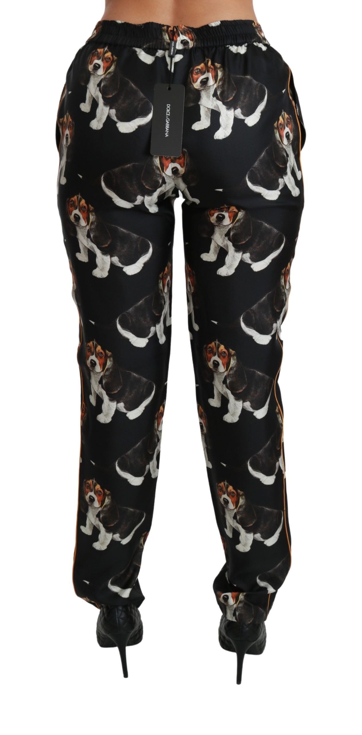 Elegante Hose aus Seide mit Hundewelpen-Print