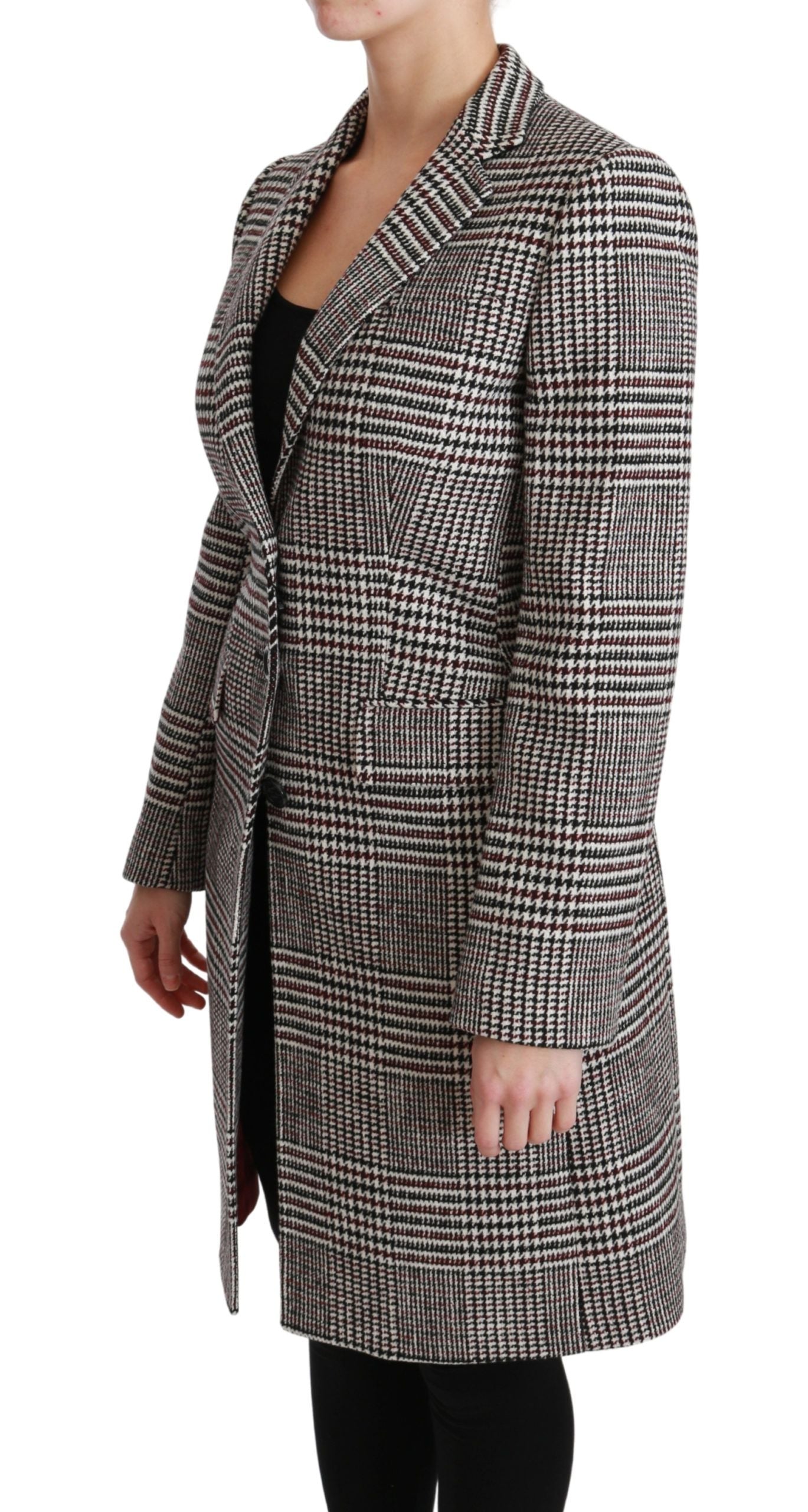 Elegant Multicolor Checked Knee-Length Jacket Coat