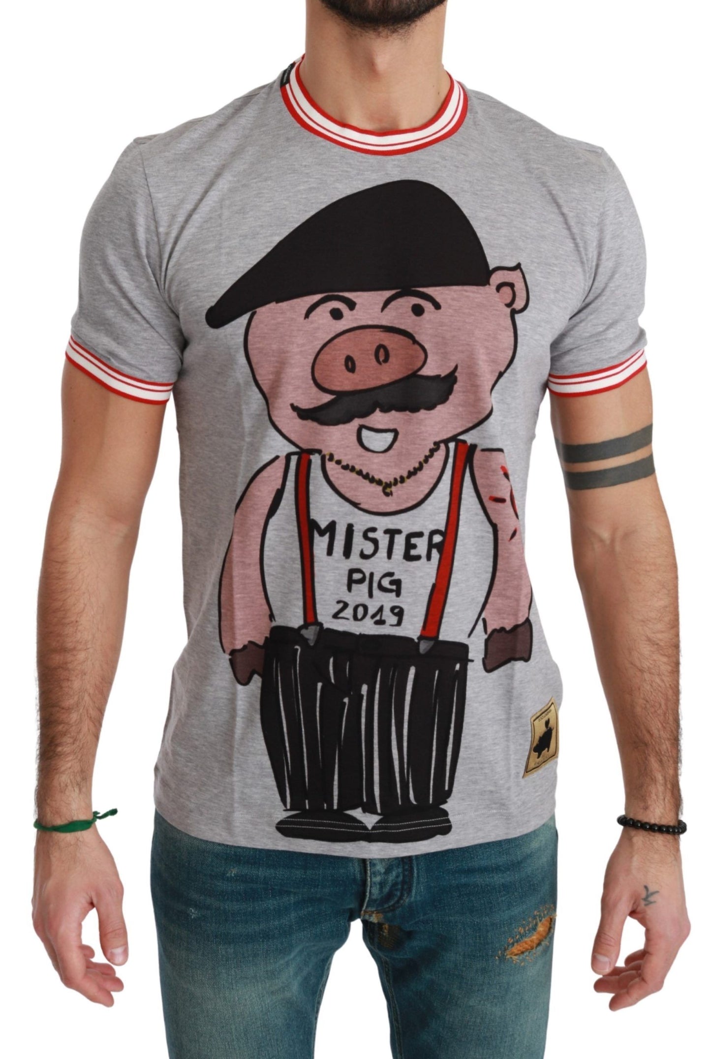 Schickes graues Baumwoll-T-Shirt mit Jahr des Schweins-Motiv