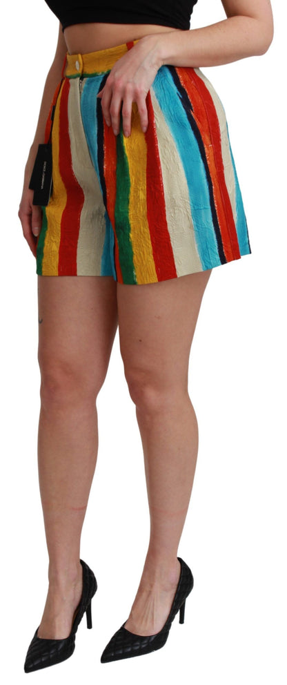 Mehrfarbig gestreifte Shorts mit hoher Taille