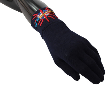 Blaue Unisex-Handschuhe aus Schurwolle