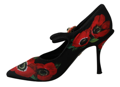 Mary Janes Pumps mit Blumenmuster und Kristalldetail