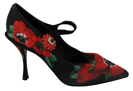 Mary Janes Pumps mit Blumenmuster und Kristalldetail