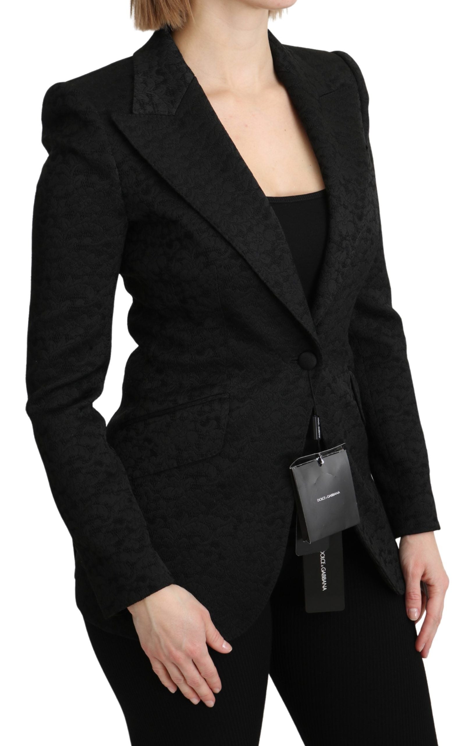 Eleganter einreihiger Blazer aus schwarzem Brokat