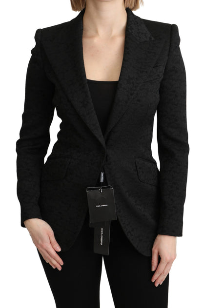 Eleganter einreihiger Blazer aus schwarzem Brokat