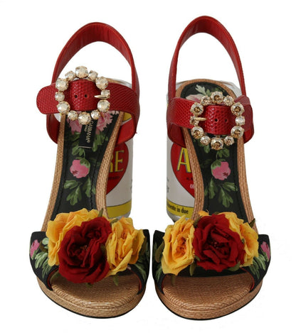 Mehrfarbige Sandalen mit Blumen- und Kristallverzierung