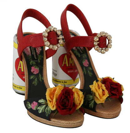 Mehrfarbige Sandalen mit Blumen- und Kristallverzierung