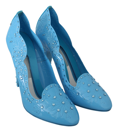 Blaue Cinderella-Pumps mit Kristallverzierung