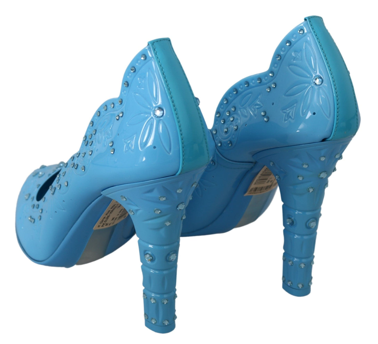 Blaue Cinderella-Pumps mit Kristallverzierung