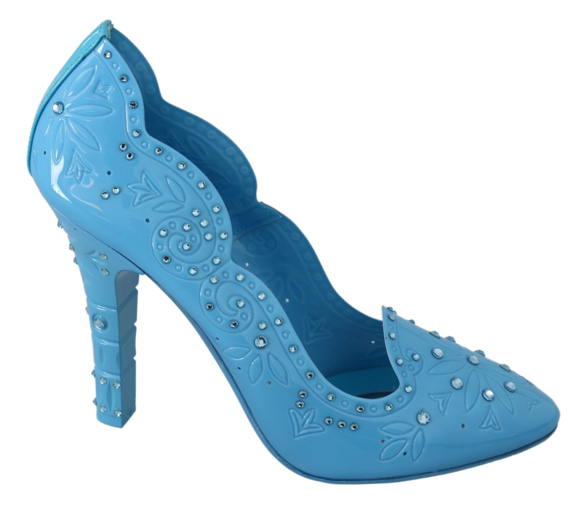 Blaue Cinderella-Pumps mit Kristallverzierung