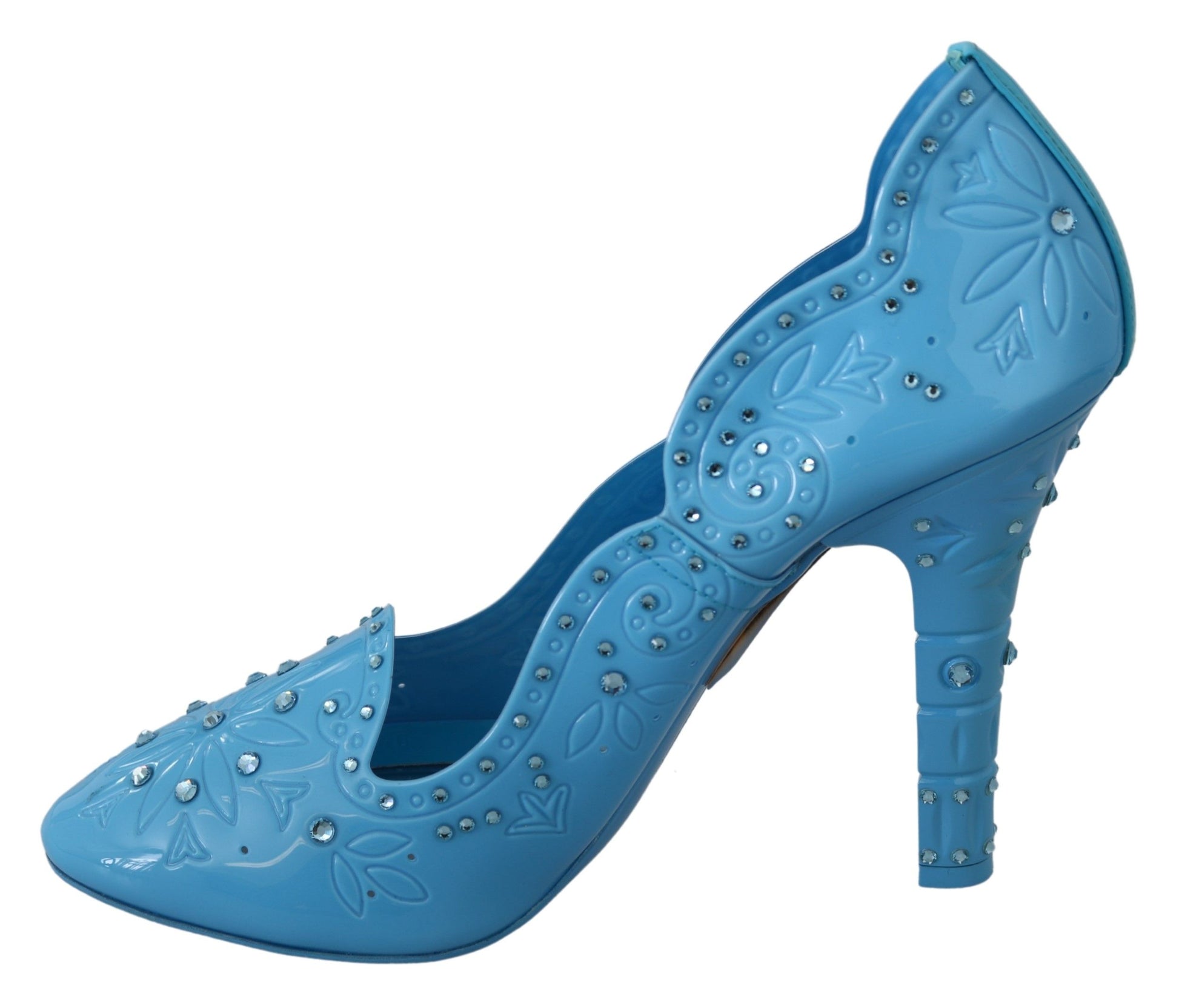 Blaue Cinderella-Pumps mit Kristallverzierung