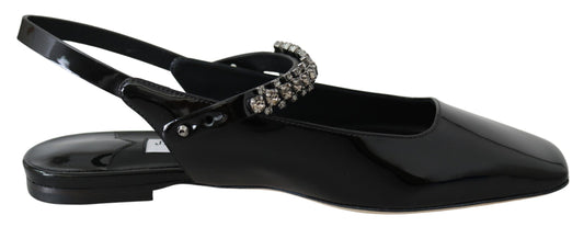 Elegante schwarze Lack-Ballerinas mit Kristall-Akzent