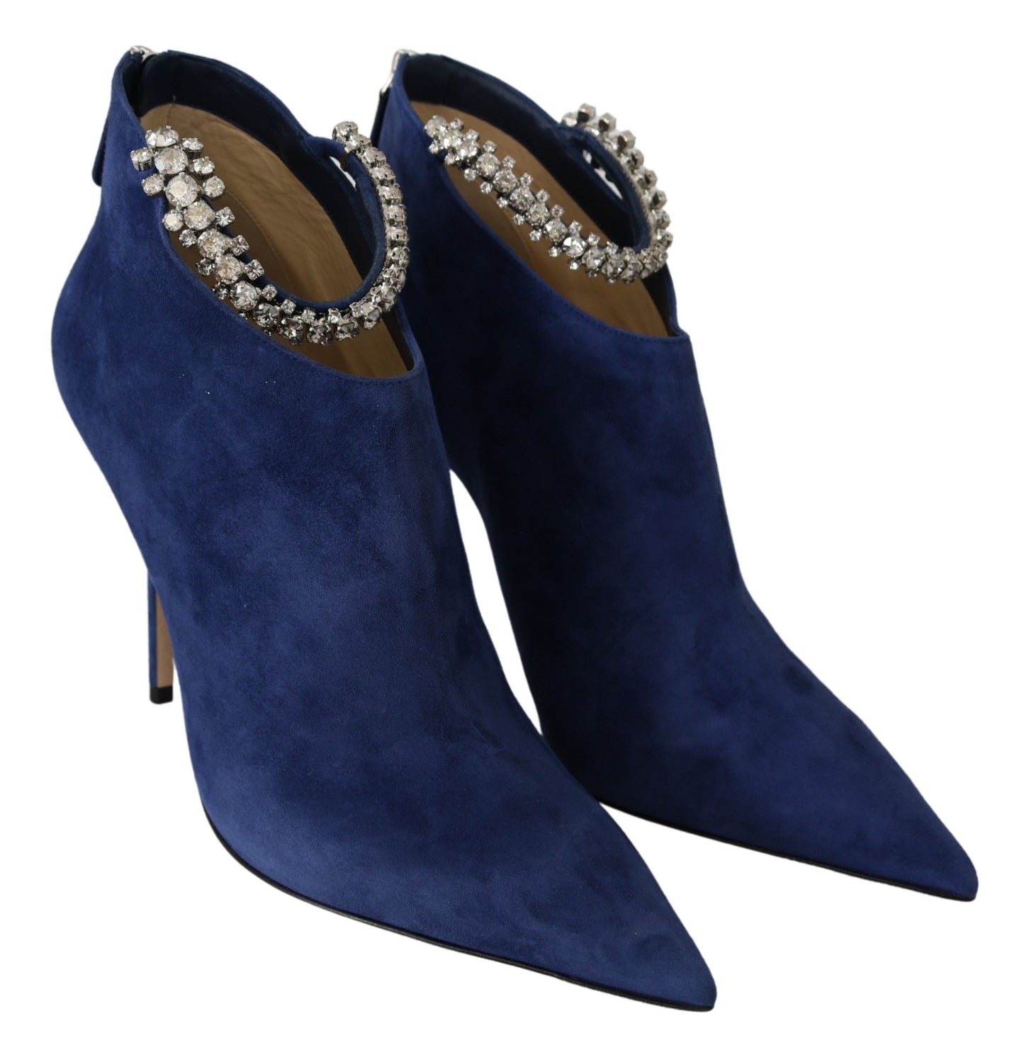 Pop-Blaue Stiefel mit Absatz und Kristallriemen