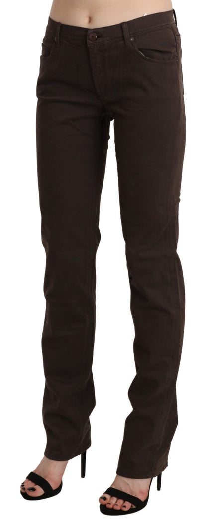 Schicke, braune Skinny-Hose mit mittelhohem Bund