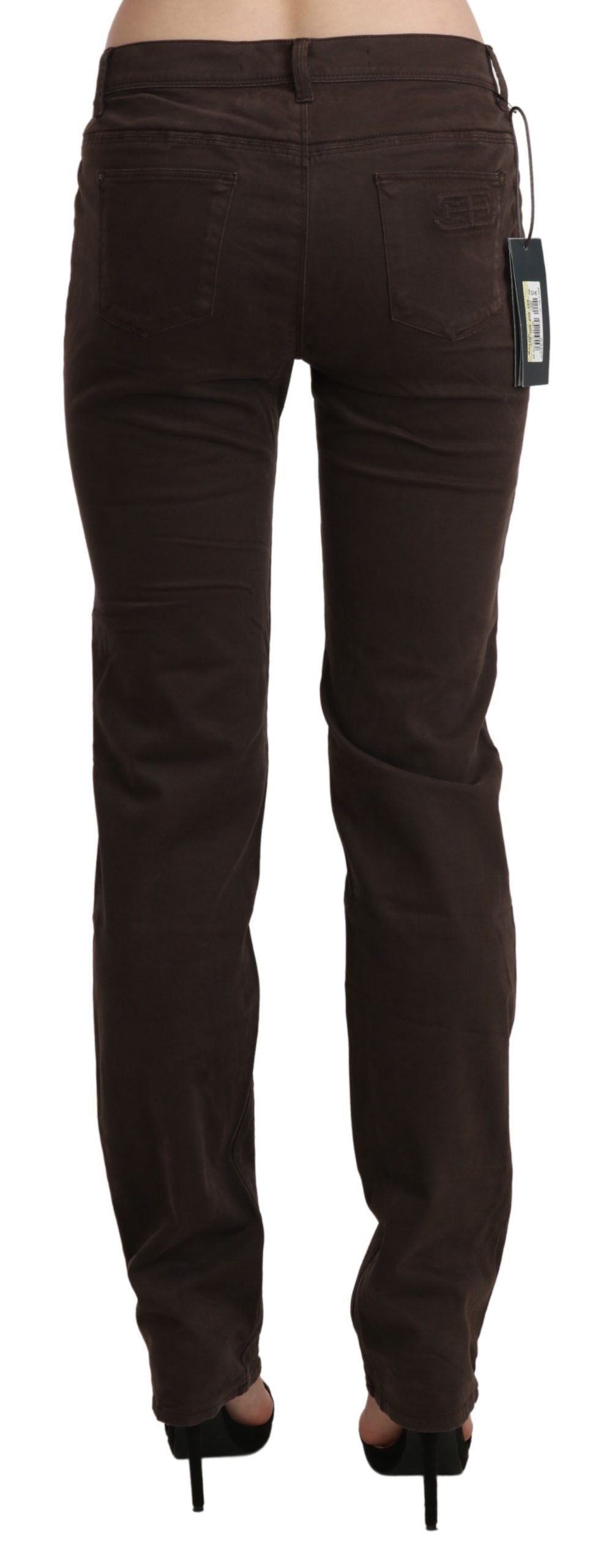 Schicke, braune Skinny-Hose mit mittelhohem Bund