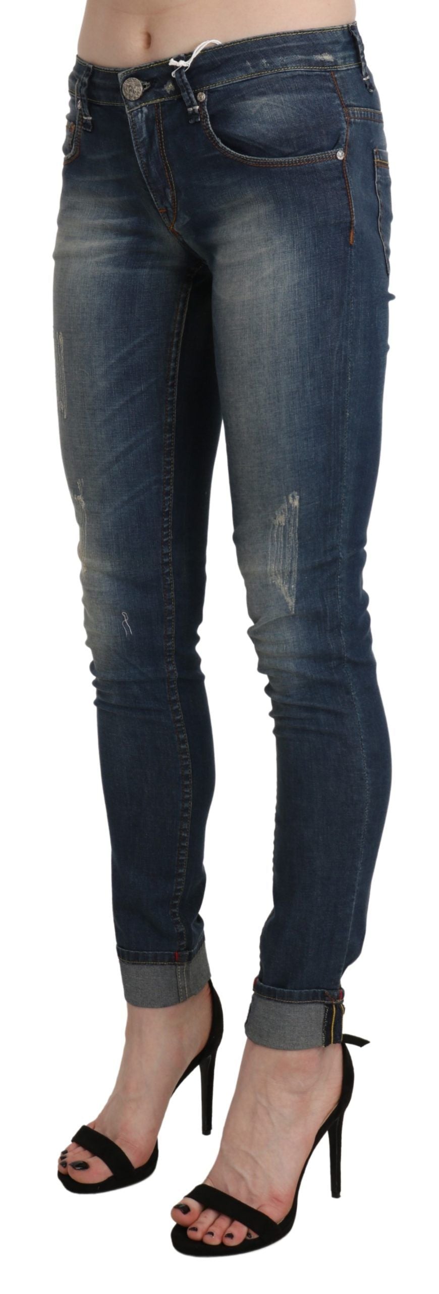 Schicke, blau verwaschene Skinny-Crop-Jeans