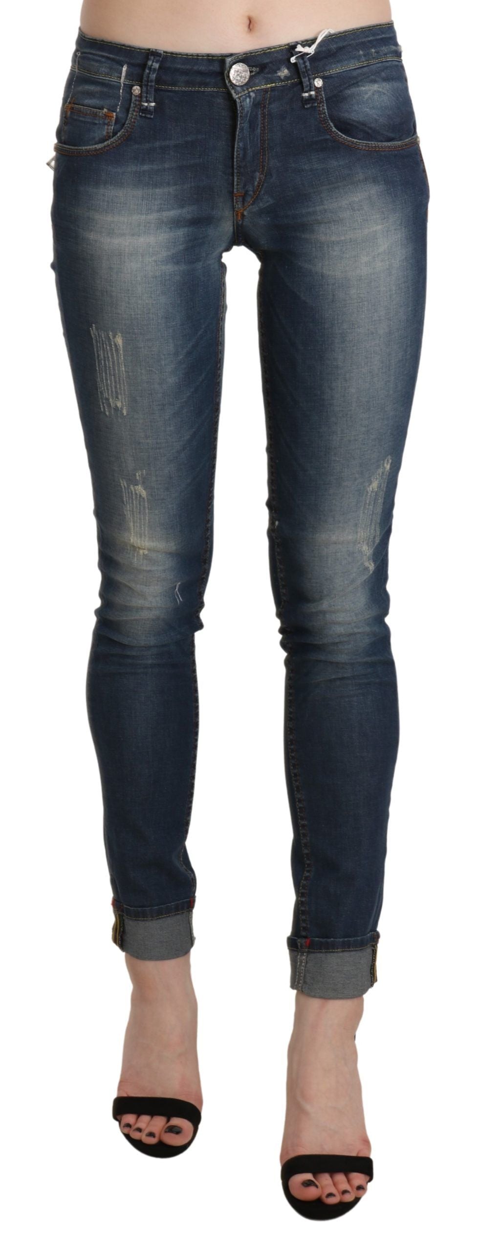 Schicke, blau verwaschene Skinny-Crop-Jeans