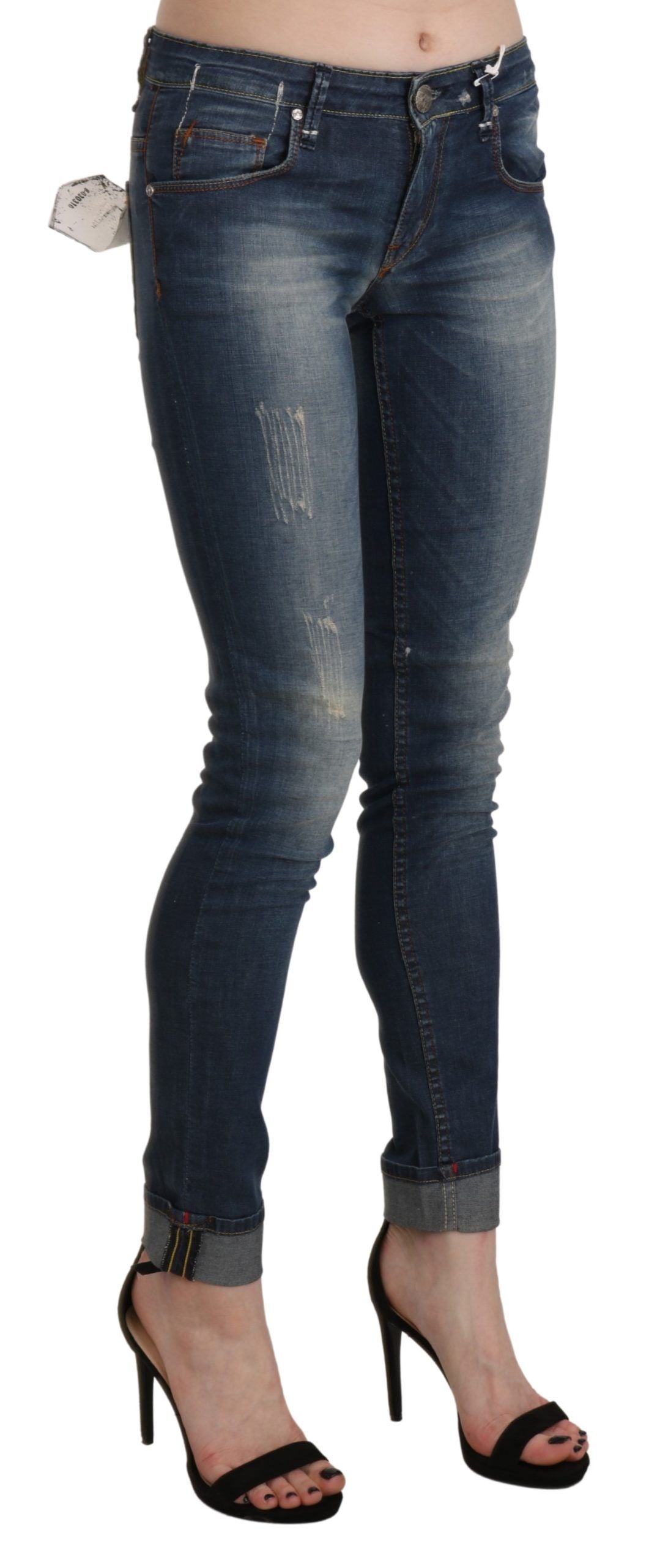 Schicke, blau verwaschene Skinny-Crop-Jeans