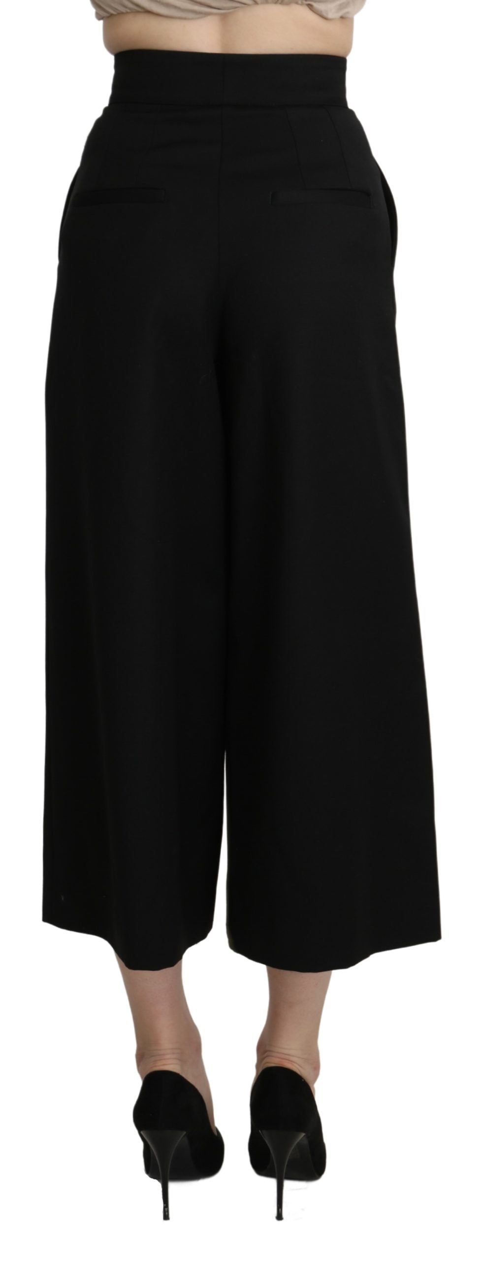 Elegante High Waist Hose aus Schurwolle mit weitem Bein