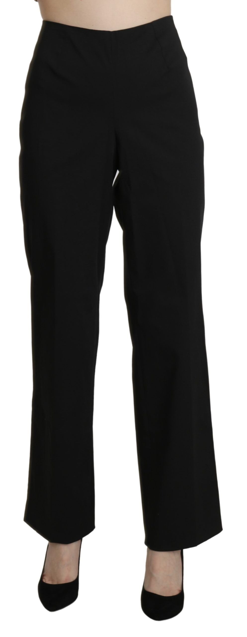 Elegante gerade geschnittene schwarze Hose mit hoher Taille