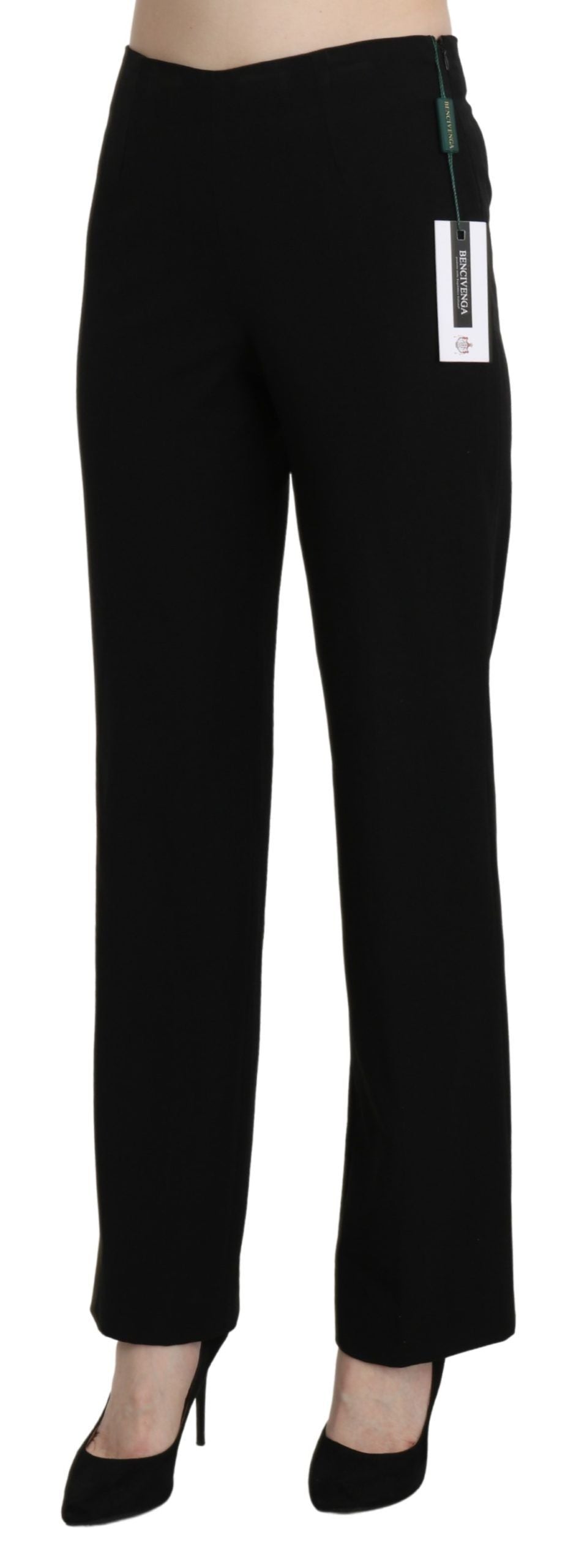 Elegante schwarze gerade Hose mit hoher Taille