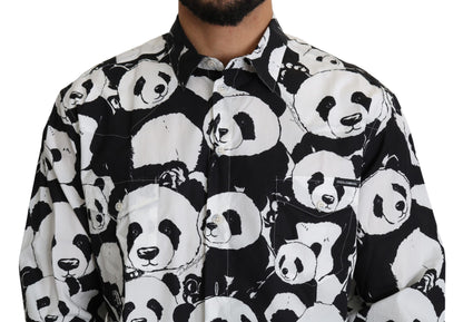 Hemd aus reiner Baumwolle mit Panda-Print - Schwarz/Weiß