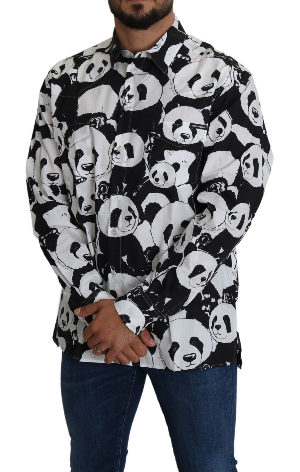 Hemd aus reiner Baumwolle mit Panda-Print - Schwarz/Weiß