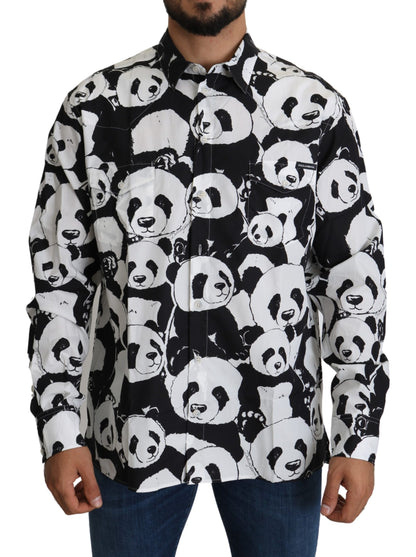 Hemd aus reiner Baumwolle mit Panda-Print - Schwarz/Weiß