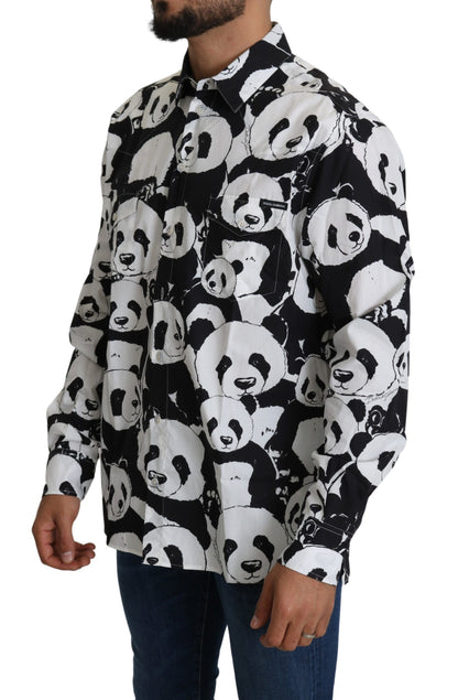 Hemd aus reiner Baumwolle mit Panda-Print - Schwarz/Weiß