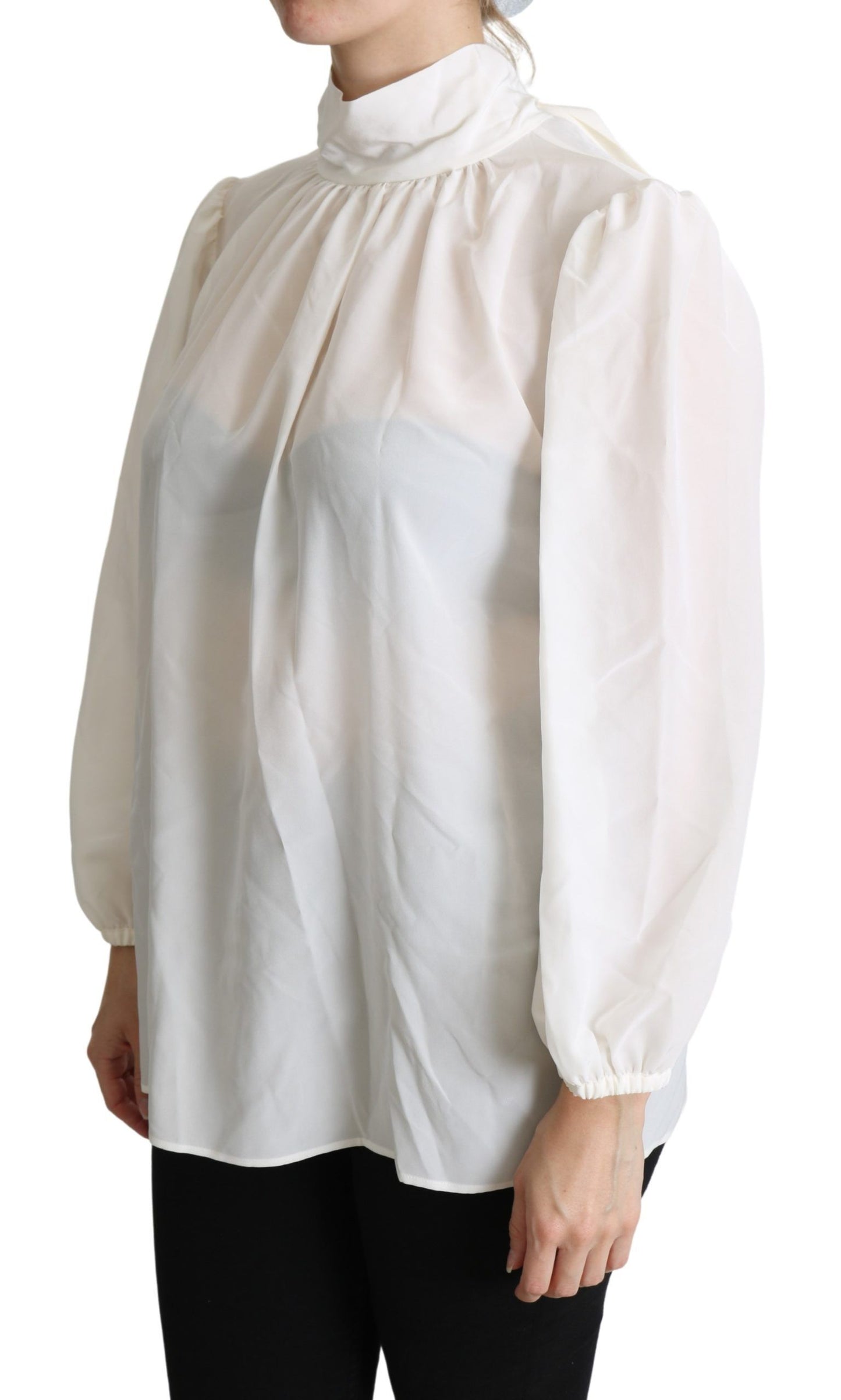 Elegant White Silk Pussy Bow Blouse