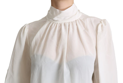 Elegant White Silk Pussy Bow Blouse