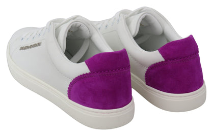 Schicke weiße Leder-Sneaker mit violetten Akzenten