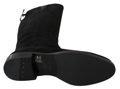 Elegante kniehohe Stiefel aus schwarzem Wildleder