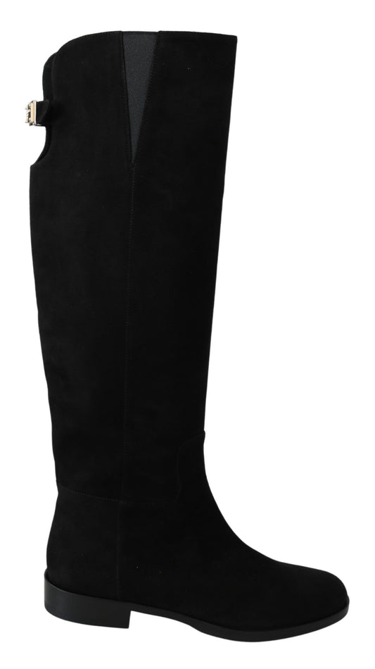 Elegante kniehohe Stiefel aus schwarzem Wildleder