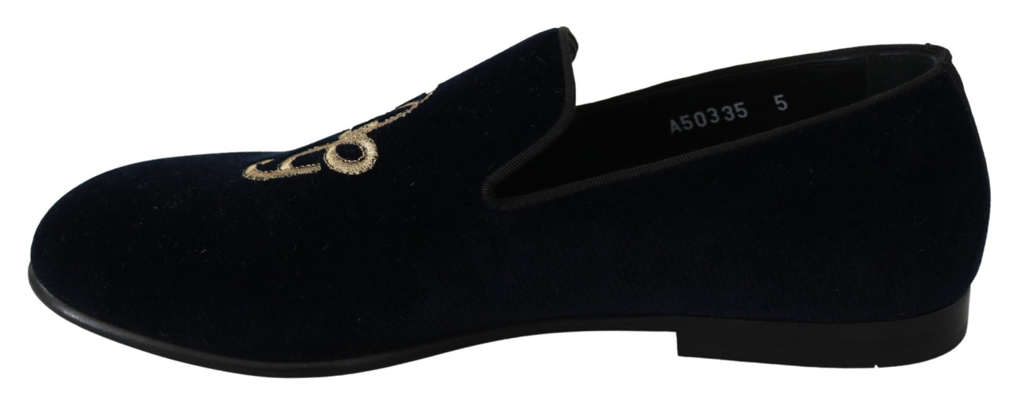 Elegante blaue Loafer mit Stickerei