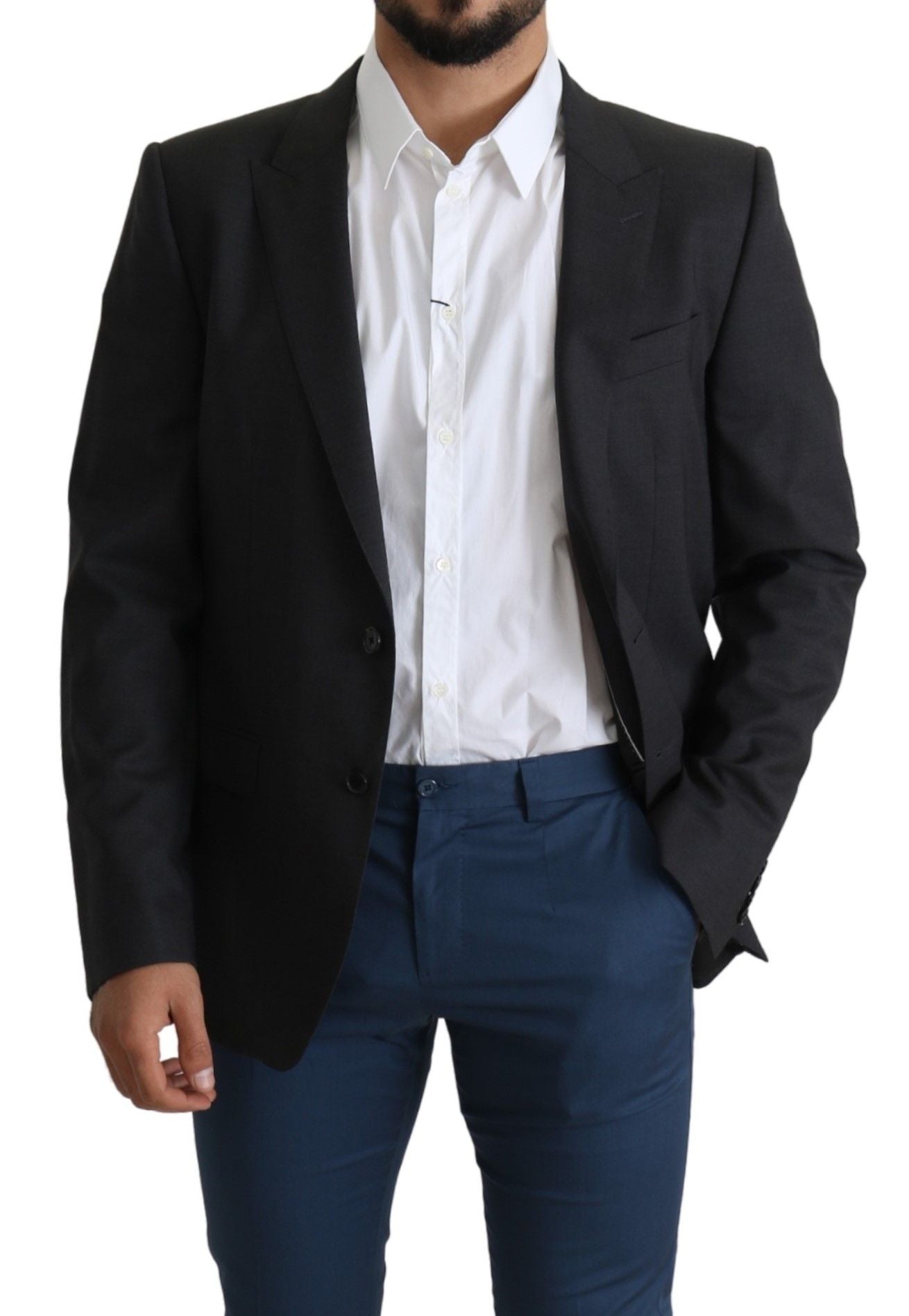 Eleganter, grauer Slim Fit-Blazer aus Woll-Seiden-Mischung