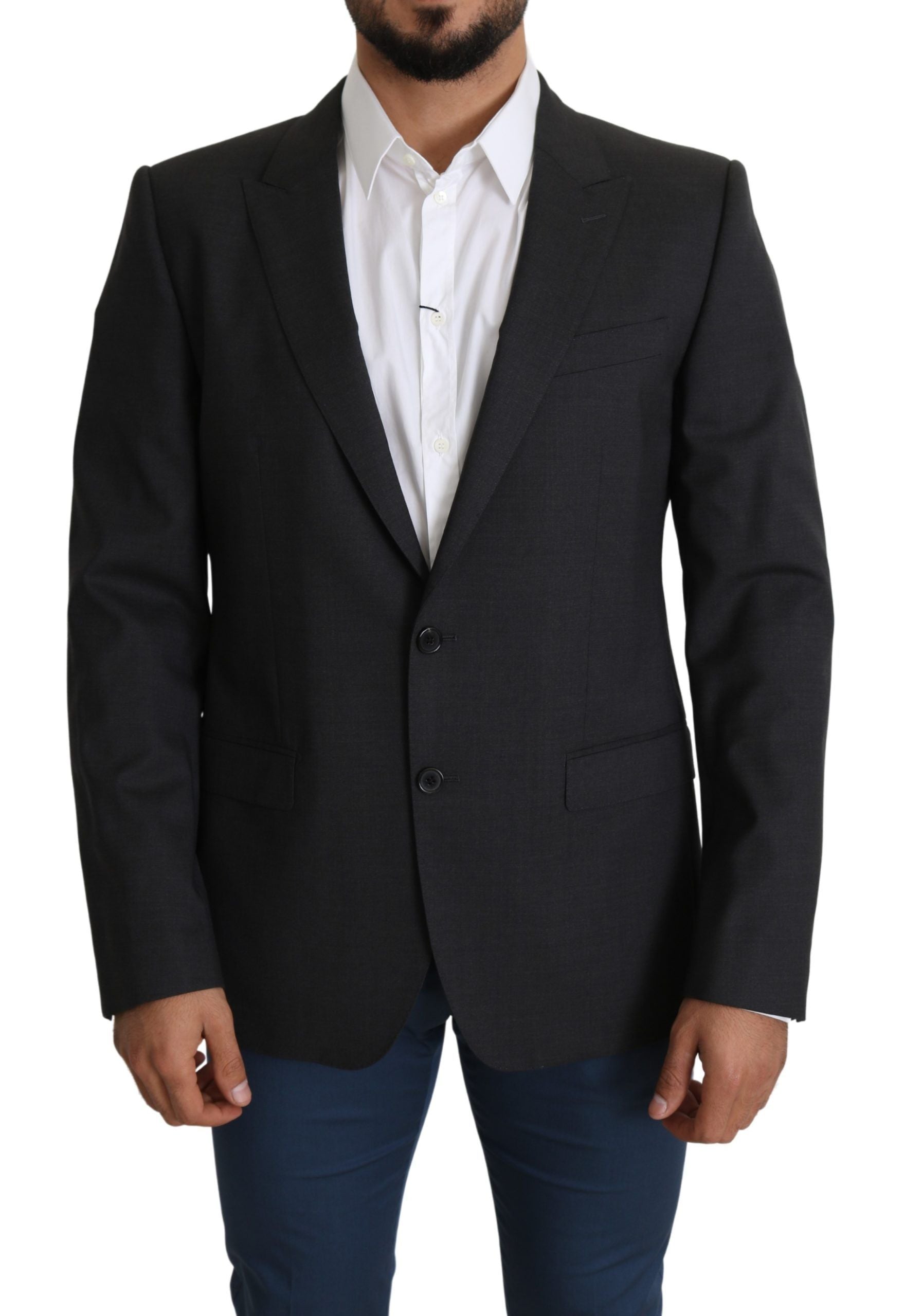 Eleganter, grauer Slim Fit-Blazer aus Woll-Seiden-Mischung