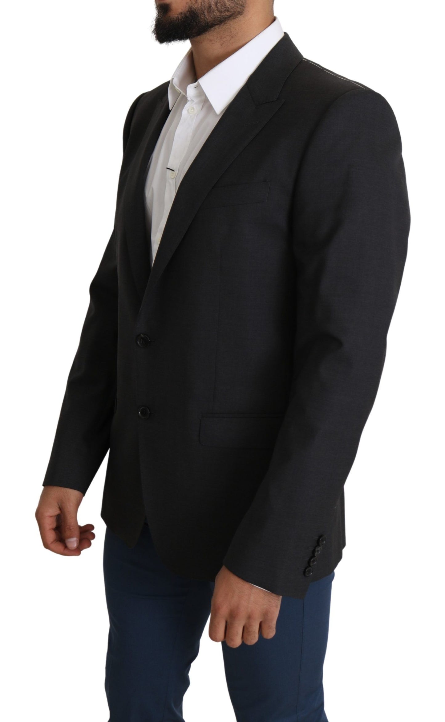 Eleganter, grauer Slim Fit-Blazer aus Woll-Seiden-Mischung